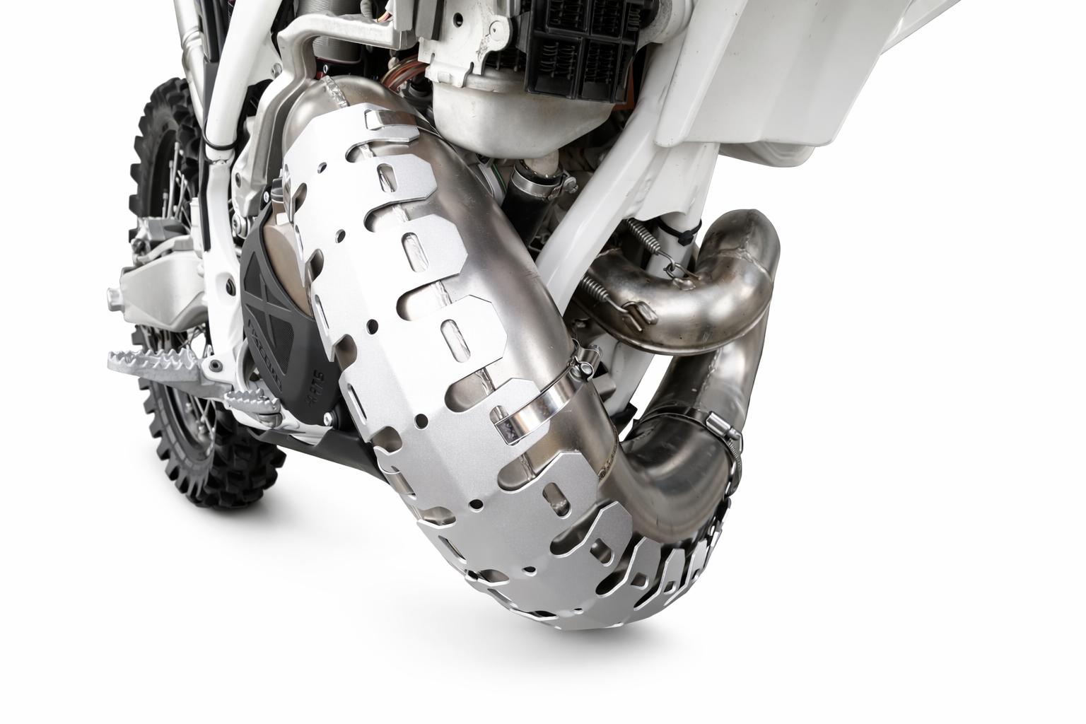Kr�mmerschutz 2-Takt Aluminium Hitzeschutz Protektor exhaust Enduro silber