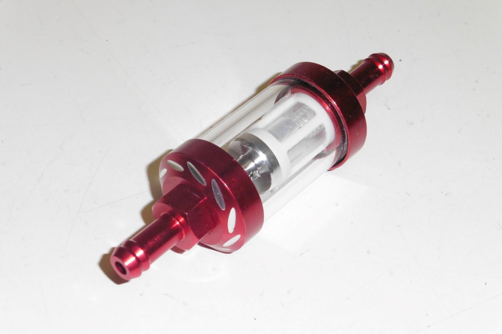 Benzinfilter Aluminium Kraftstofffilter Vorfilter Moped Roller Auto Traktor rot