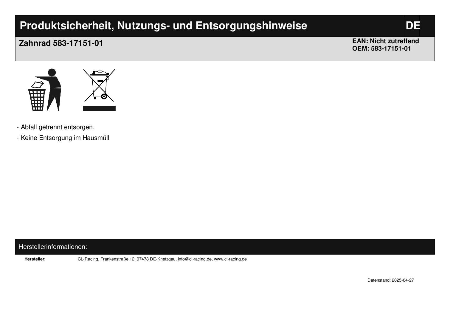 Zahnrad 583-17151-01