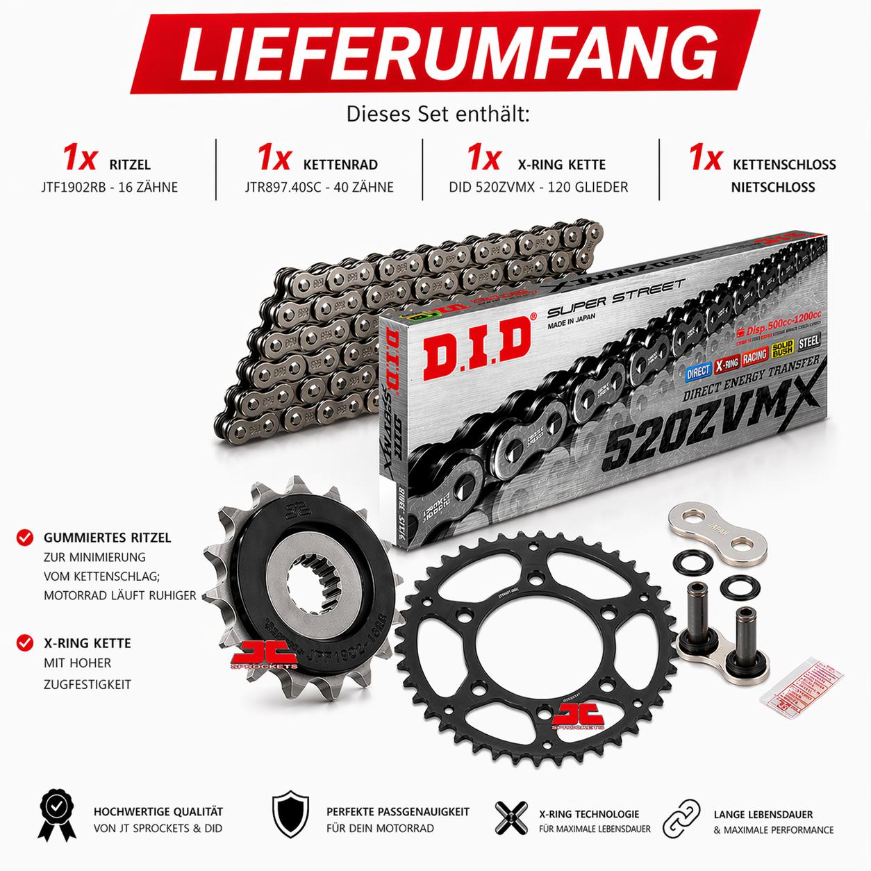 Kettensatz Kettenrad Ritzel 16x40 passt an Ktm LC4 690 Duke Supermoto