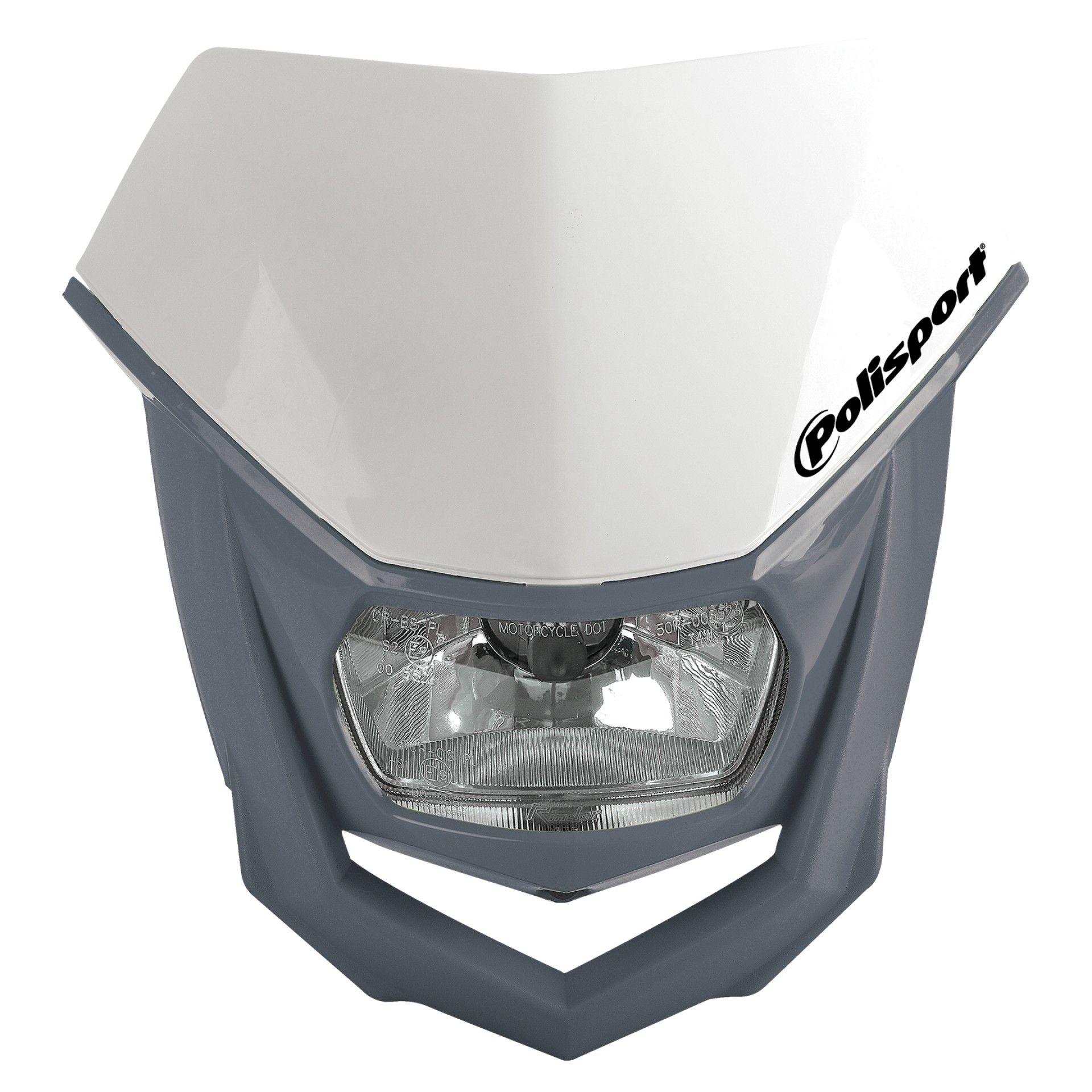 Lichtmaske Halo Lampenmaske Verkleidung headlight Motorrad Enduro grau-wei�
