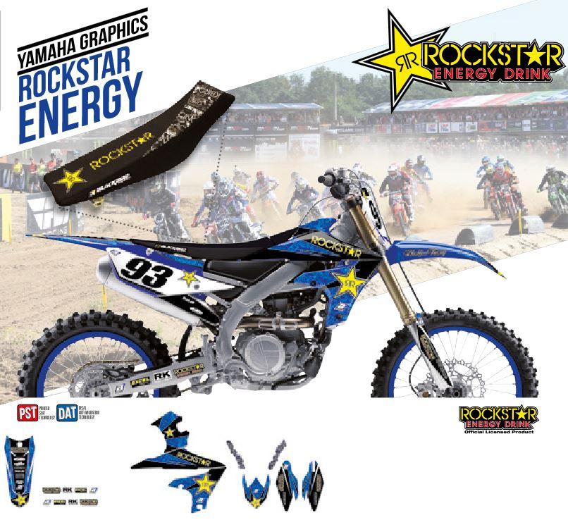 Dekorsatz Rockstar Sitzbezug Aufkleber Sticker passt an Yamaha Yz 65 19-22 blau