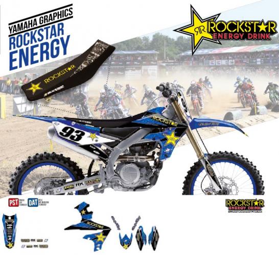 Dekorsatz Rockstar Sitzbezug Aufkleber Sticker passt an Yamaha Yz 65 19-22 blau